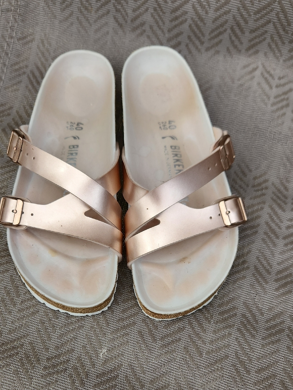 Birkenstock Women's Metallic Rose Gold Two-Strap Slides